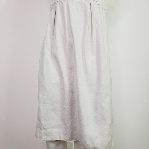 Rebecca Taylor cotton linen sleeves dress colorblock 2-tone beaded neck - Picture 3 of 10